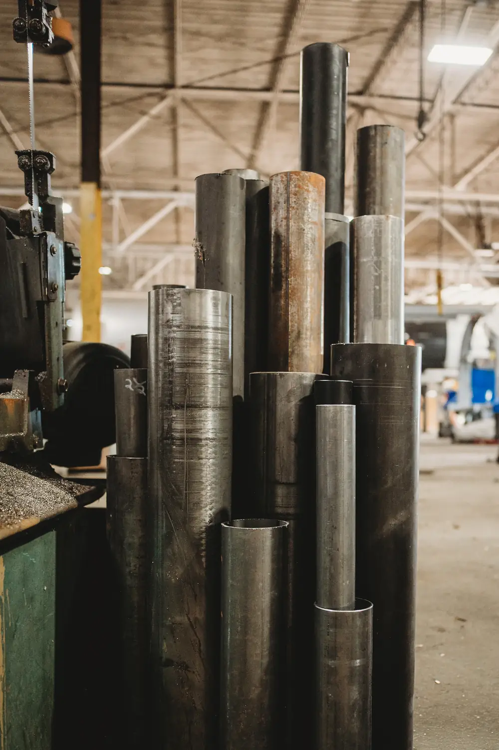 Steel tubing stock in the shop